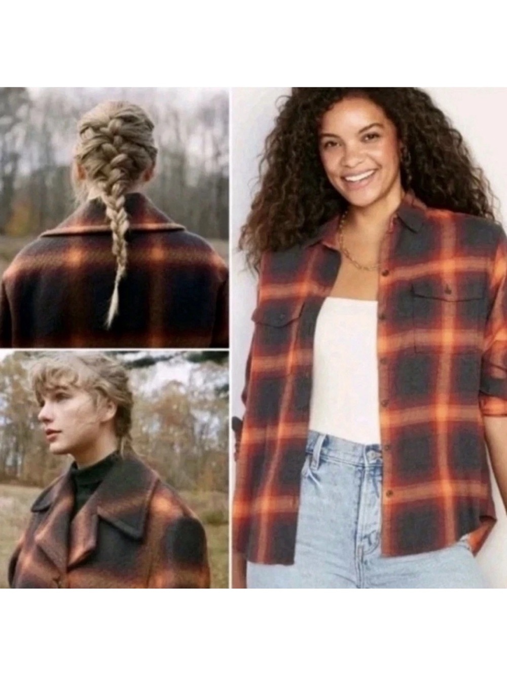 Old Navy Taylor Swift Evermore Plaid Flannel Button Down Boyfiend Shirt Orange S